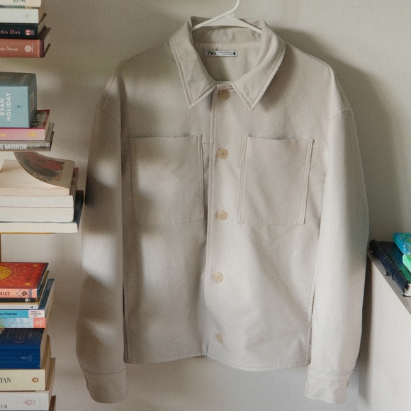 Beige Overshirt Jacket – Minimalist Canvas Utility Style (Men’s Medium) - Picture 1 of 3